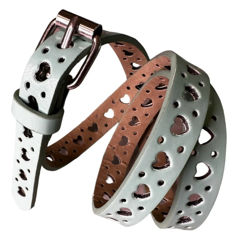 Vegan Leather Punched Hearts Skinny Belt